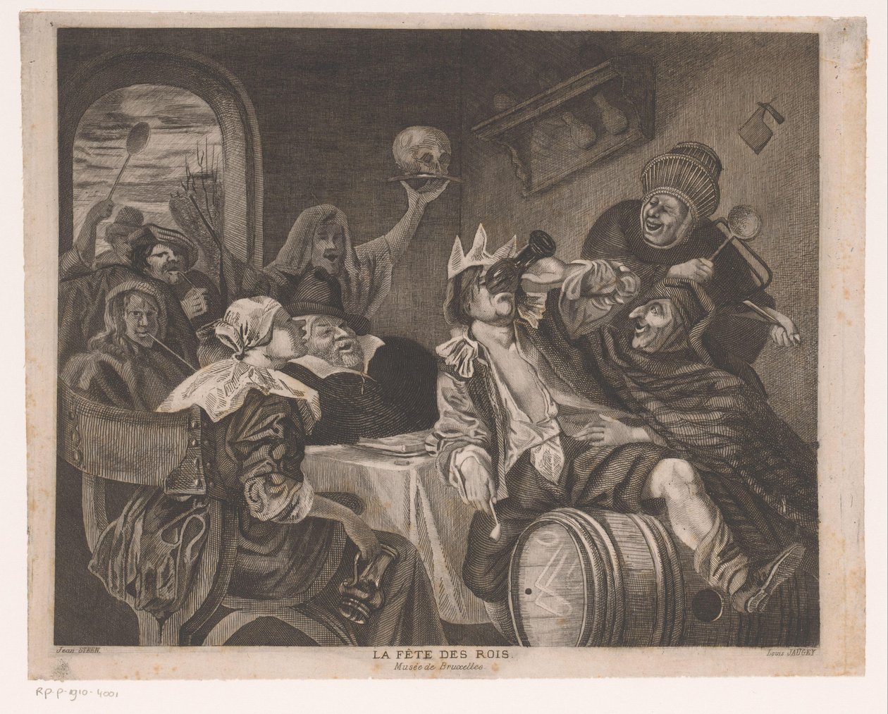 Festive Company with a Drinking Man with Crown (title on object: The Feast of Kings) by Louis Jaugey