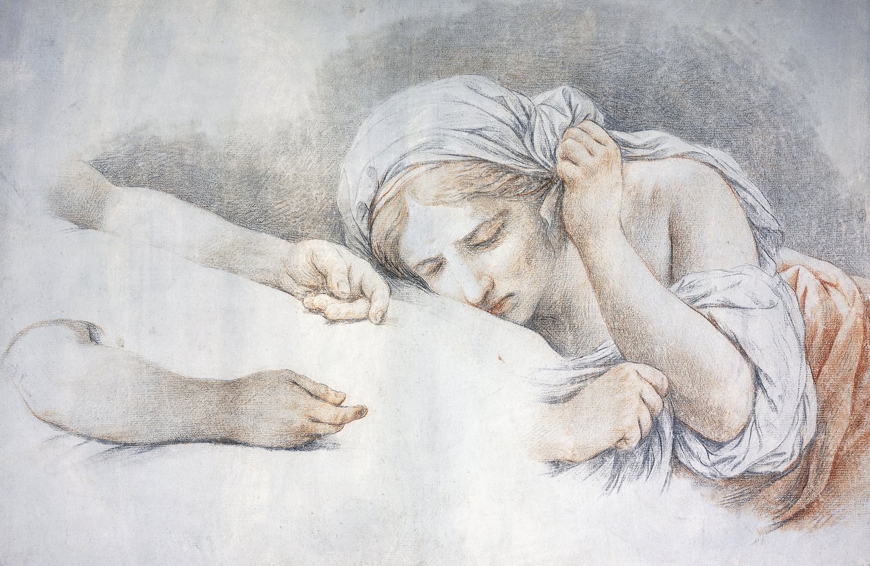 A Young Girl Resting Her Head on the Lap of Another Girl by Louis Jean François Lagrenée