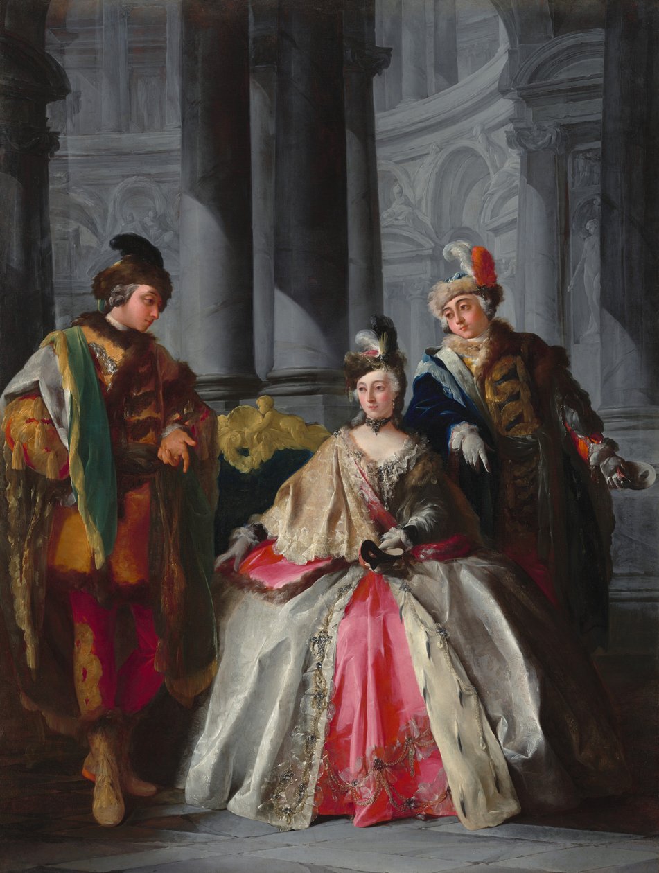 Three Figures Dressed for a Masquerade, c. 1740s by Louis Joseph Le Lorrain