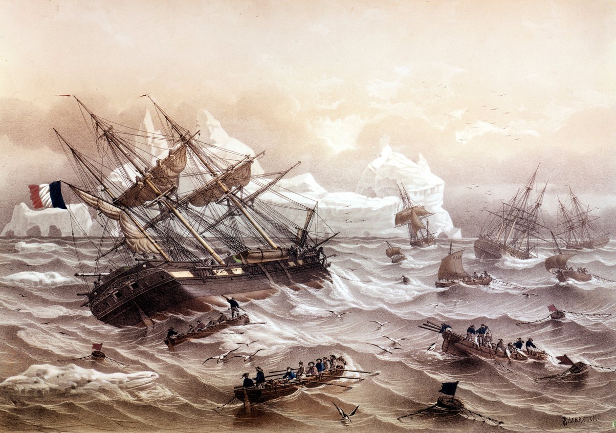 Whaling in Newfoundland. Painting by Lebreton. Early 19th century by Louis Le Breton
