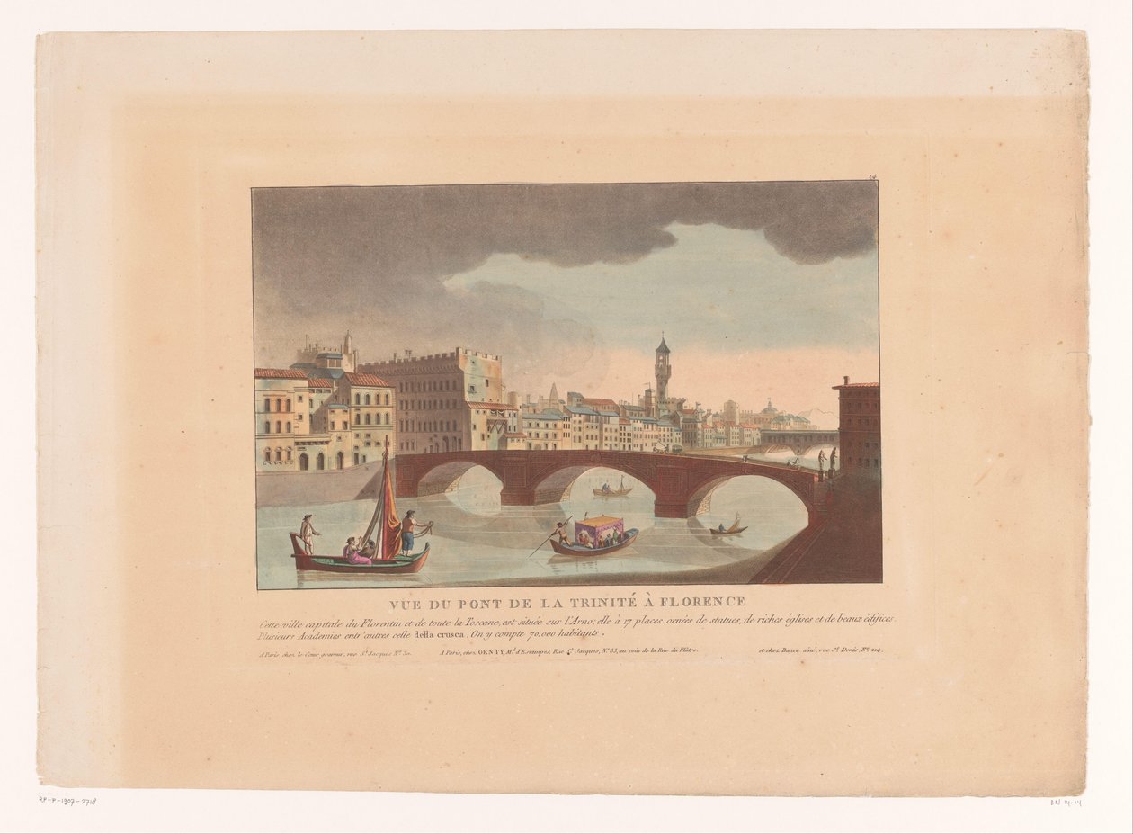 View of the Ponte Santa Trinita in Florence (series title: Cityscapes in Italy, Spain, and Egypt) by Louis Lecoeur