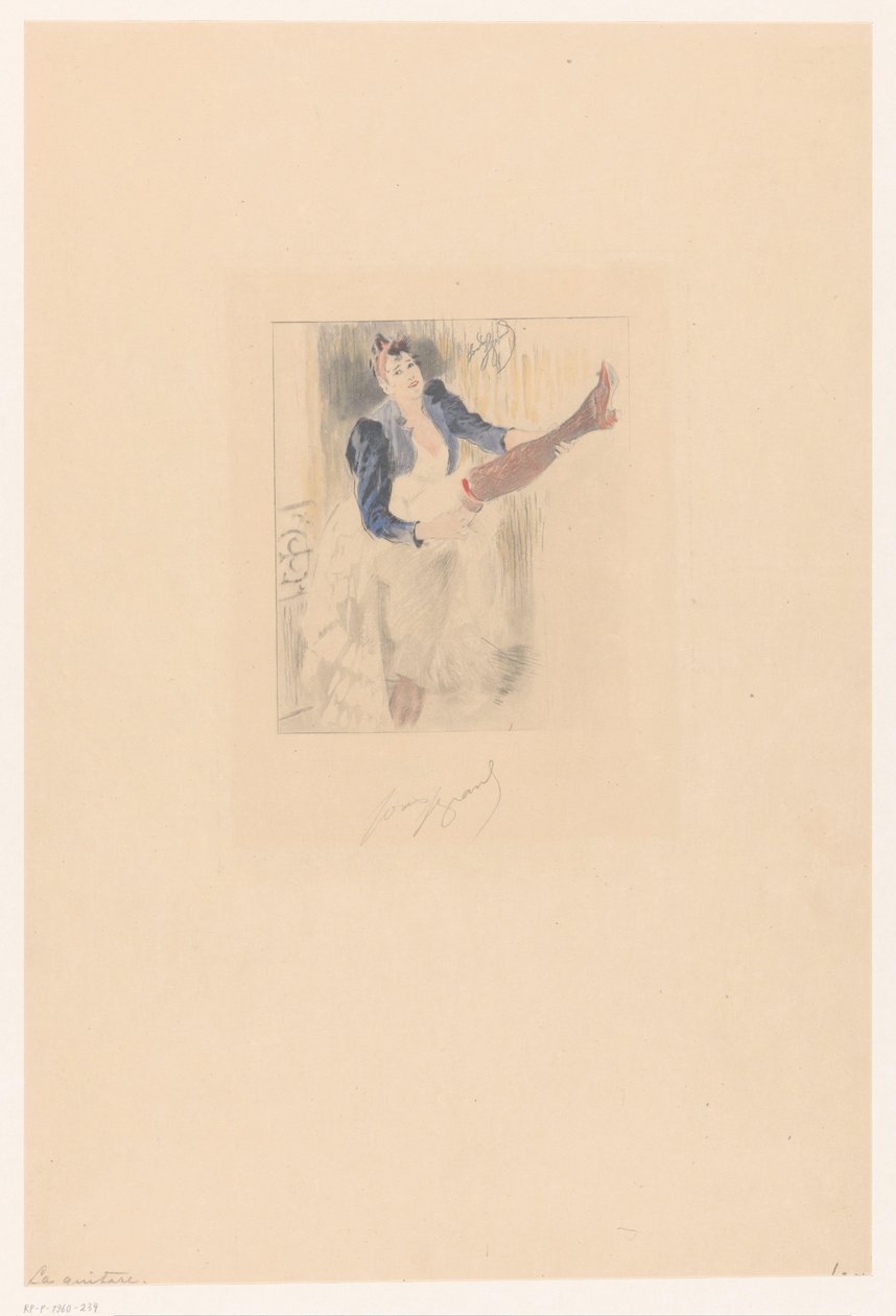 Cancan Dancer Playing Guitar on Her Leg by Louis Legrand (signed by artist)