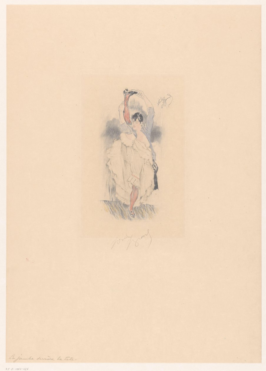 Cancan Dancer with Leg Behind Her Head by Louis Legrand (signed by artist)