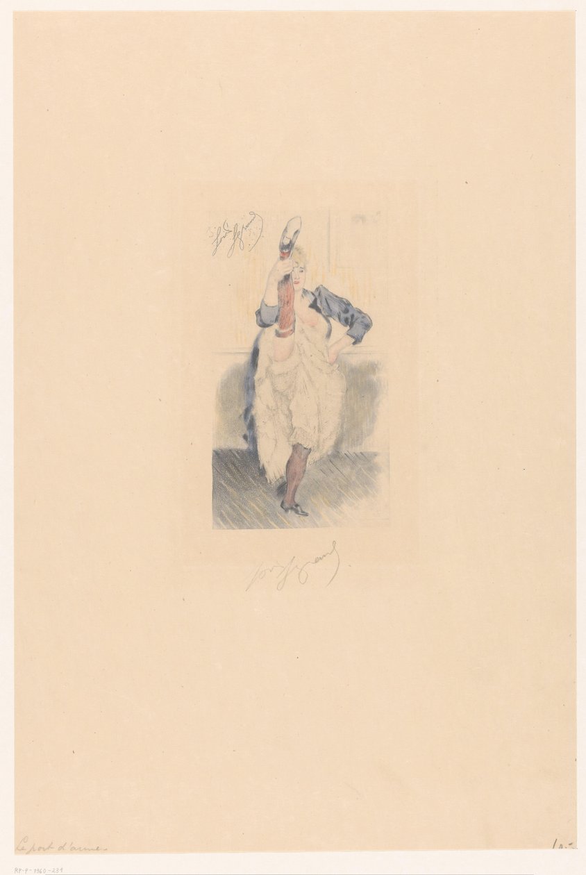 Cancan Dancer with Outstretched Leg and Arm on Her Hip by Louis Legrand (signed by artist)