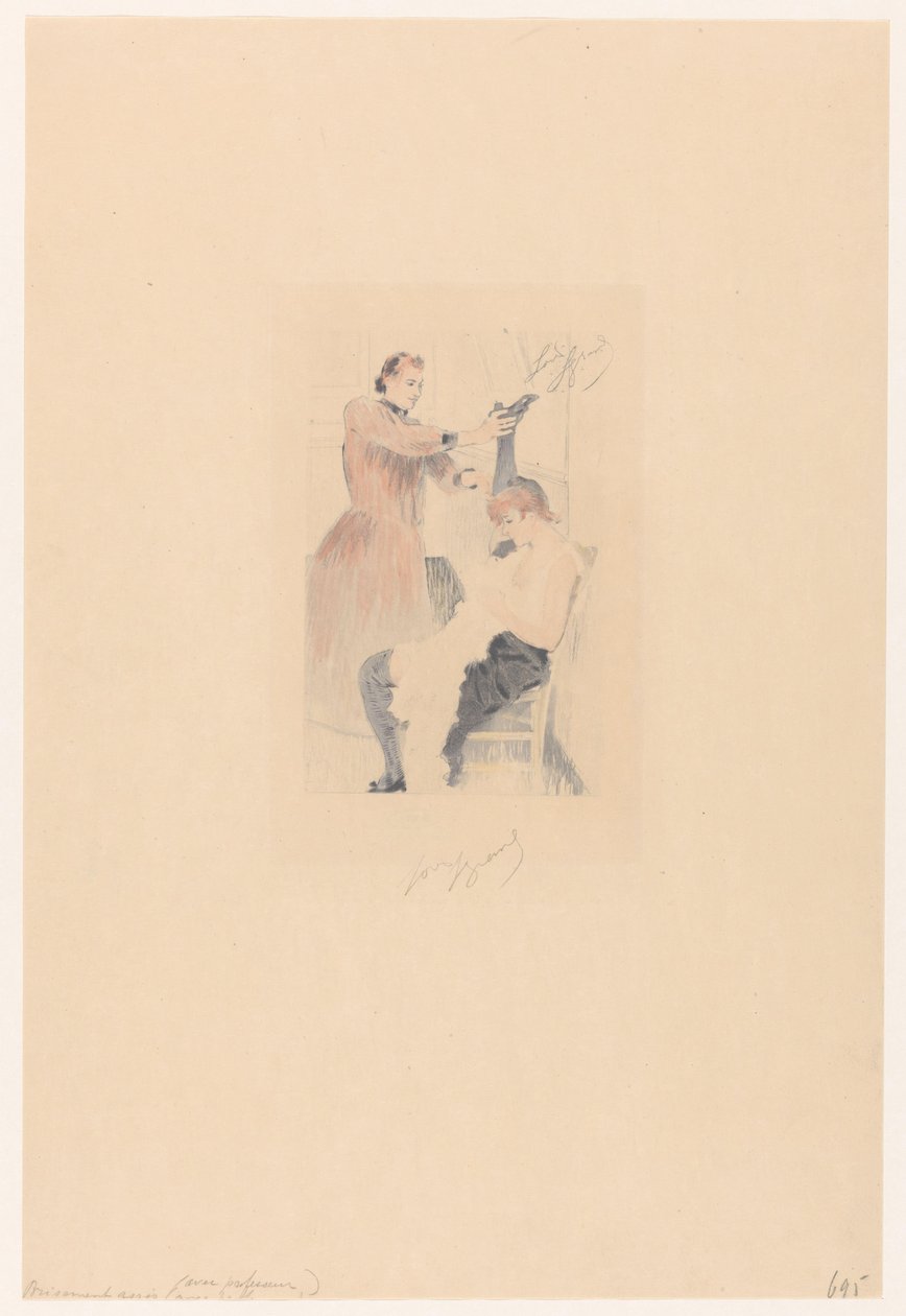 Cancan Dancer Sitting on a Chair While Doing a Flexibility Exercise by Louis Legrand (signed by artist)