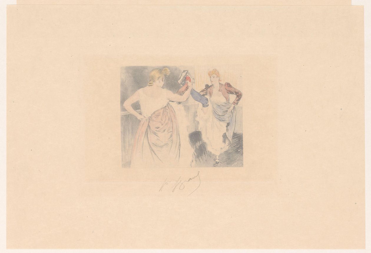 Two Cancan Dancers with Raised Legs by Louis Legrand (signed by artist)