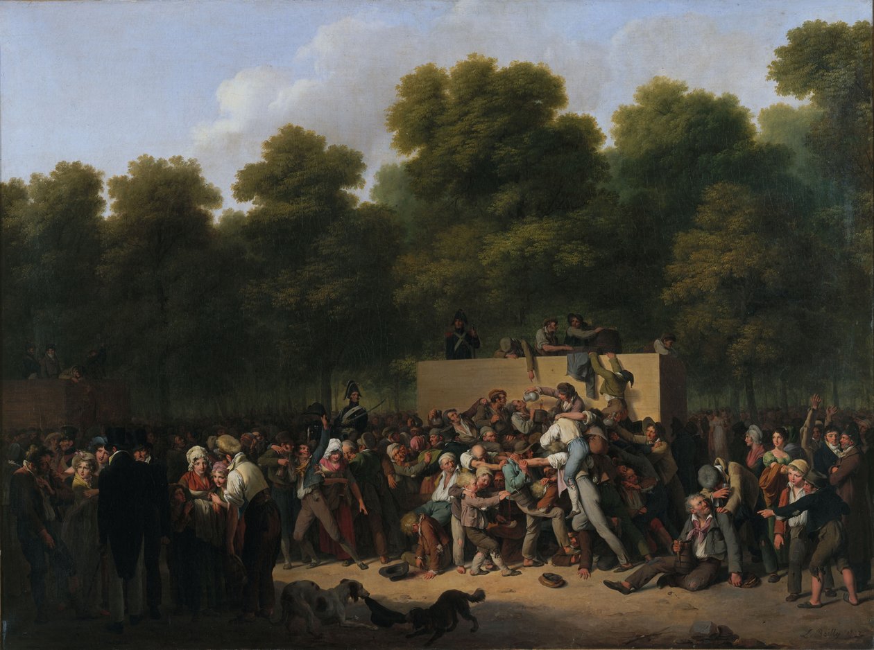 Distribution of wine and food on the Champs-Elysées on the occasion of King