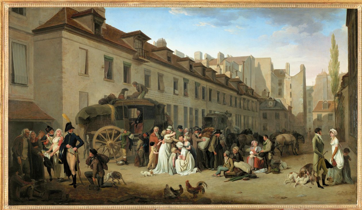 The Arrival of a Stagecoach in the Courtyard of the Messageries, Rue Notre-Dame-des-Victoires, Paris by Louis Leopold Boilly