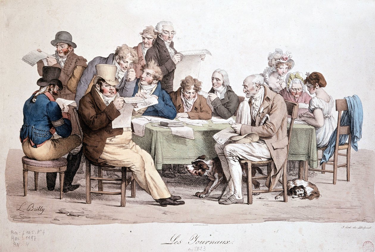Men Reading Newspapers - Engraving by Louis Boilly Entitled 