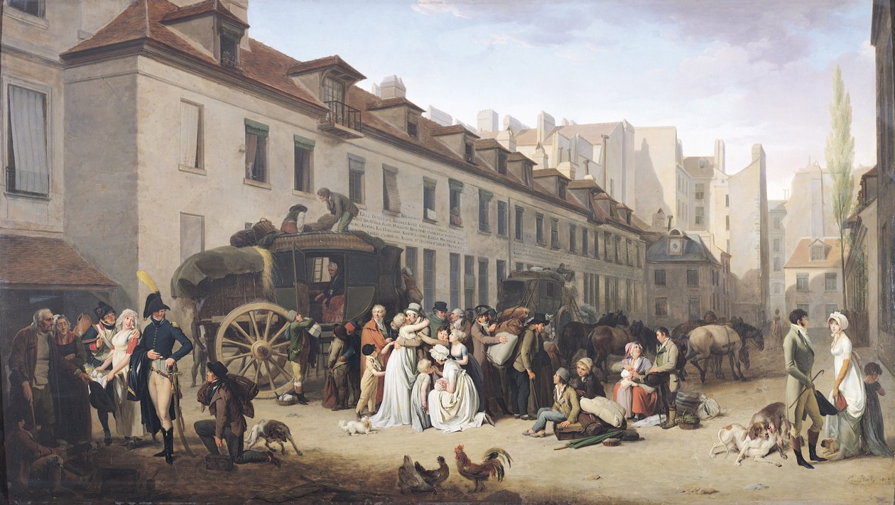 The Arrival of a Stagecoach at the Terminus, rue Notre-Dame-des-Victoires, Paris by Louis Leopold Boilly