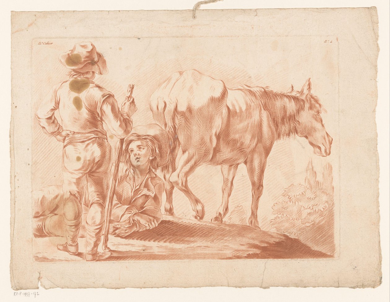 Two boys with a horse by Louis Marin Bonnet (possibly)