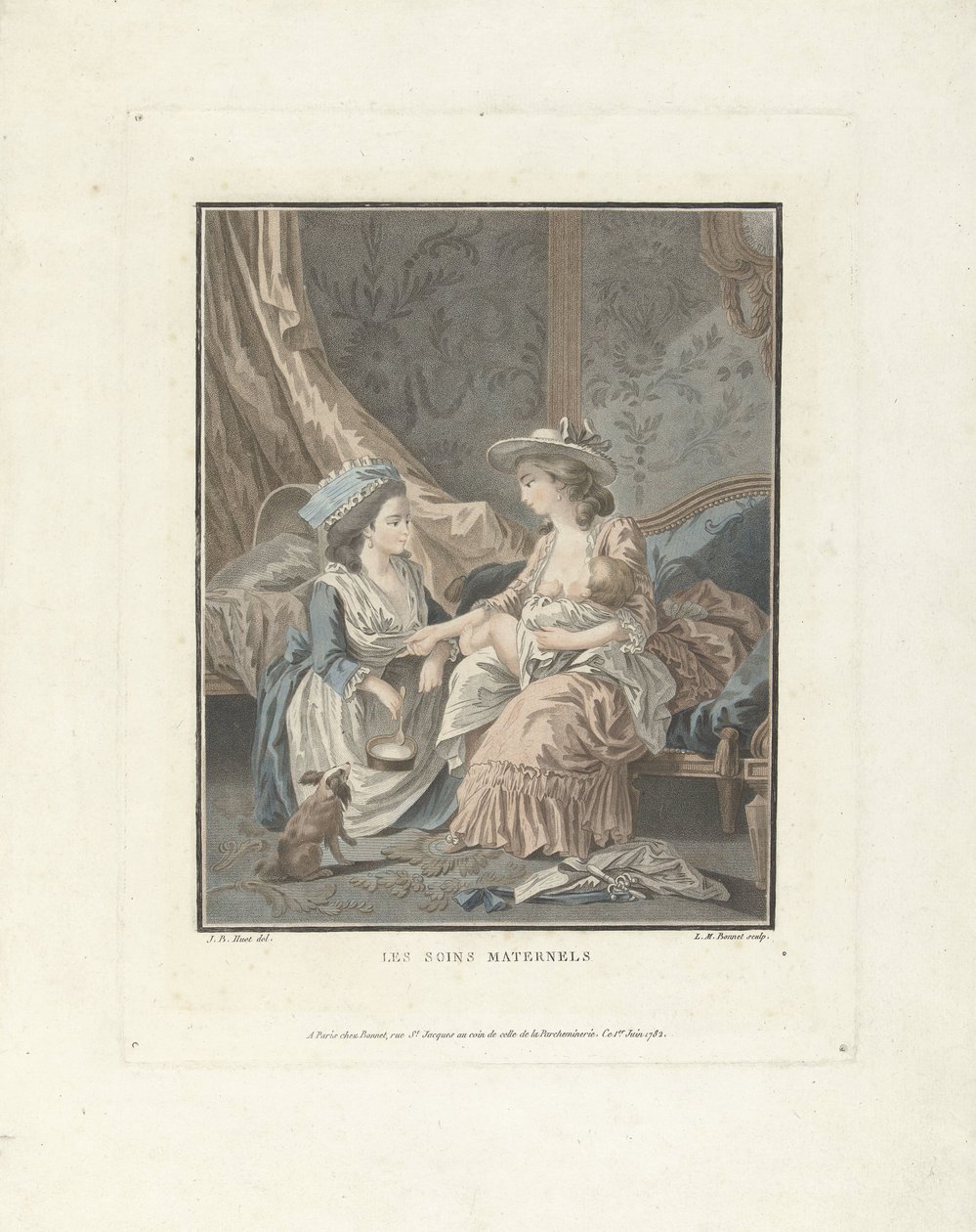 Mother with Child and Maid Les soins maternels (title on object) by Louis Marin Bonnet