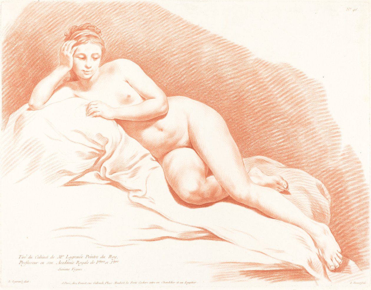 Reclining Female Nude by Louis Marin Bonnet after Louis Jean François Lagrenée