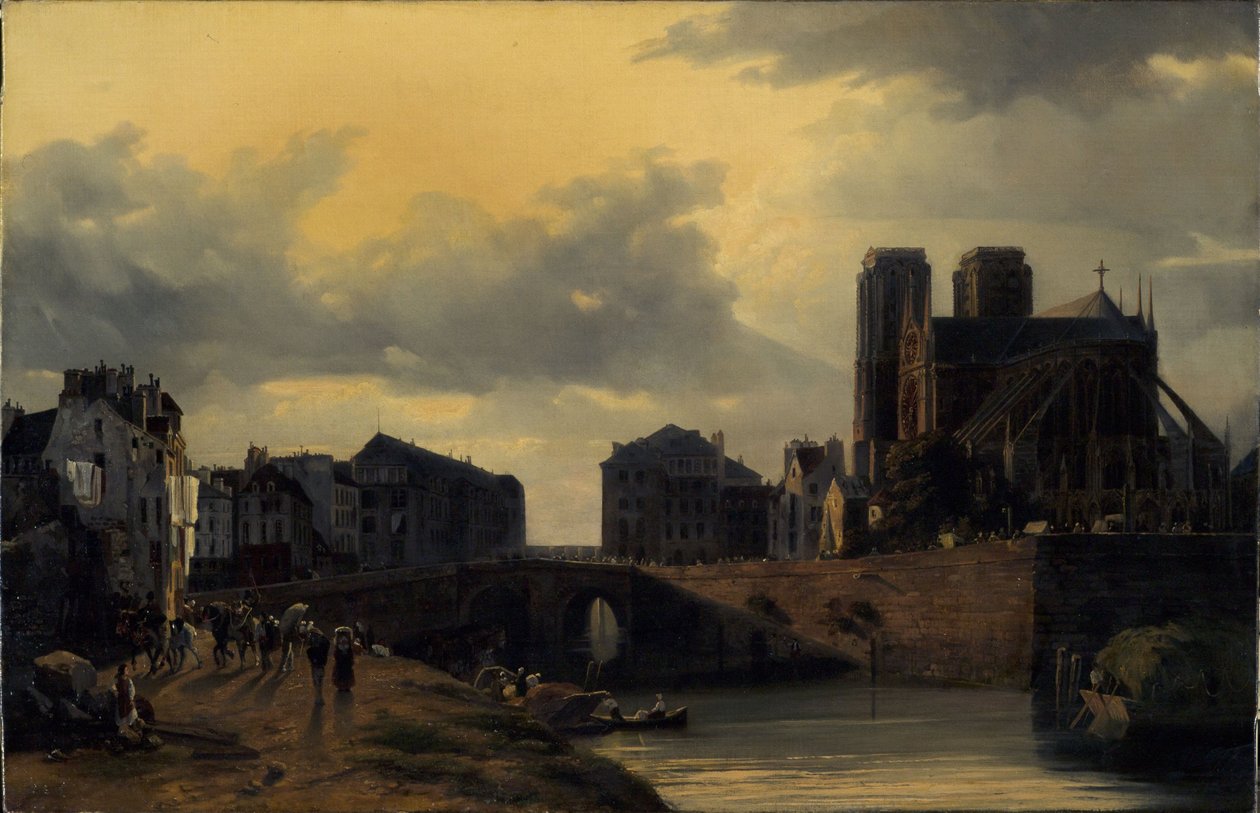 The chevet of Notre-Dame and the Hôtel-Dieu bridge by Louis Nicolas Matout