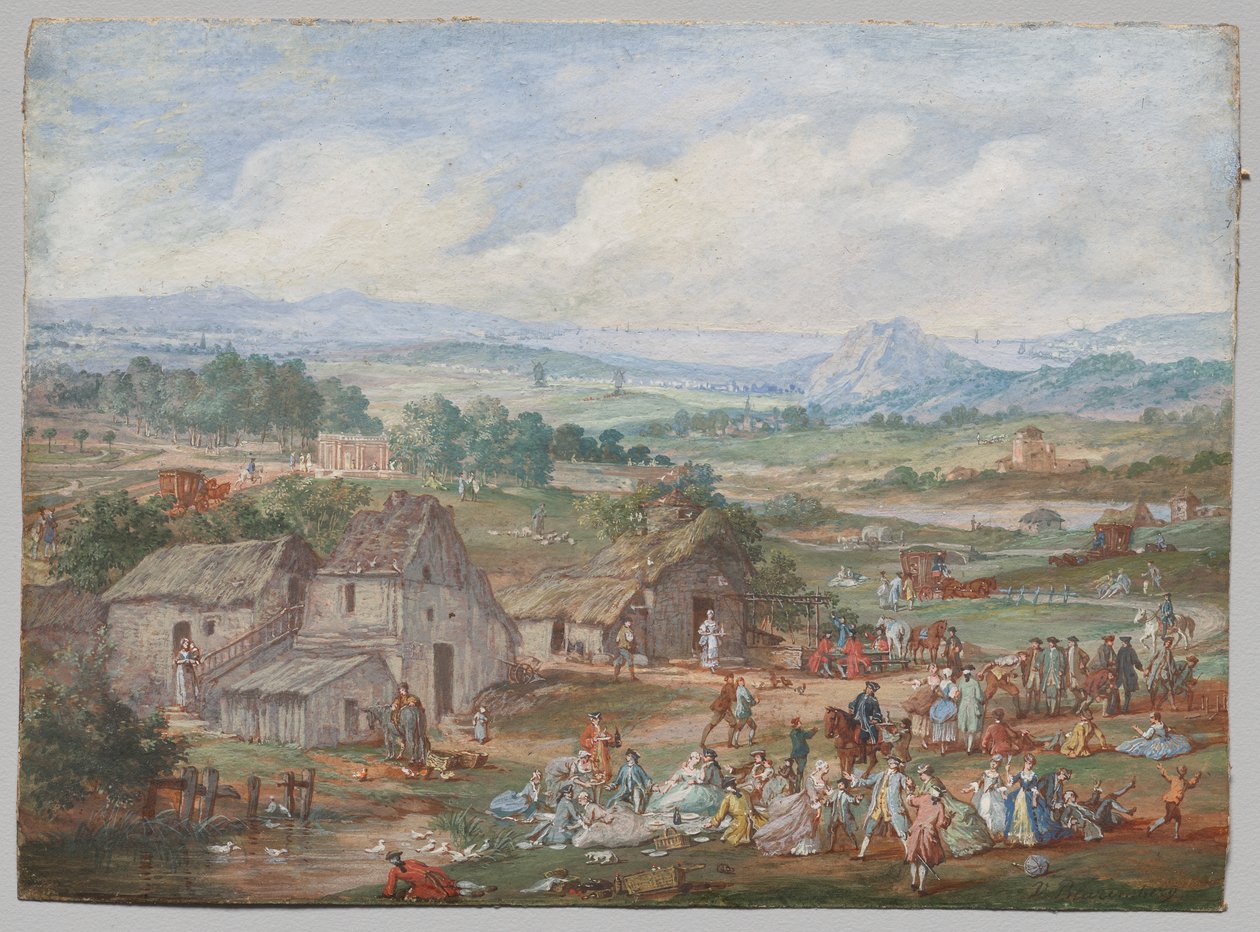 A Party Picnicking Near a Village by Louis Nicolas van Blarenberghe
