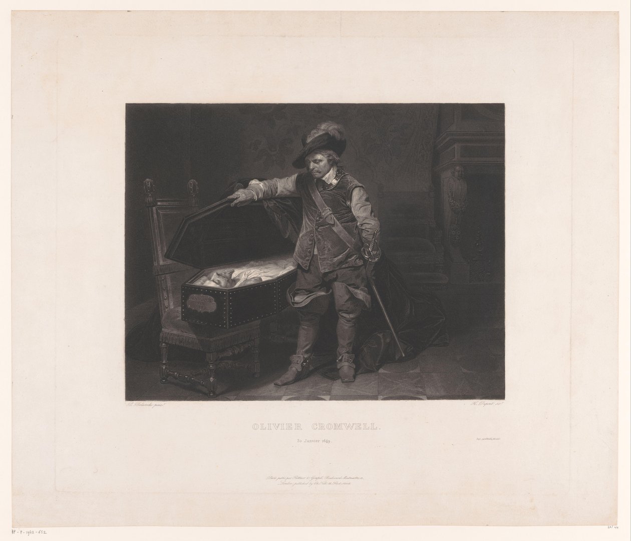 Oliver Cromwell by the Coffin of Charles I, King of England by Louis Pierre Henriquel Dupont