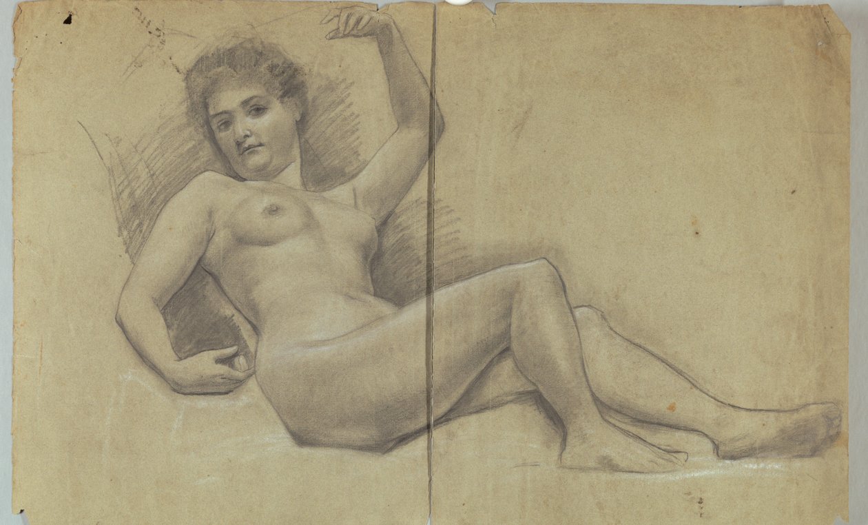 Study of Reclining Nude Figure by Louis Schaettle