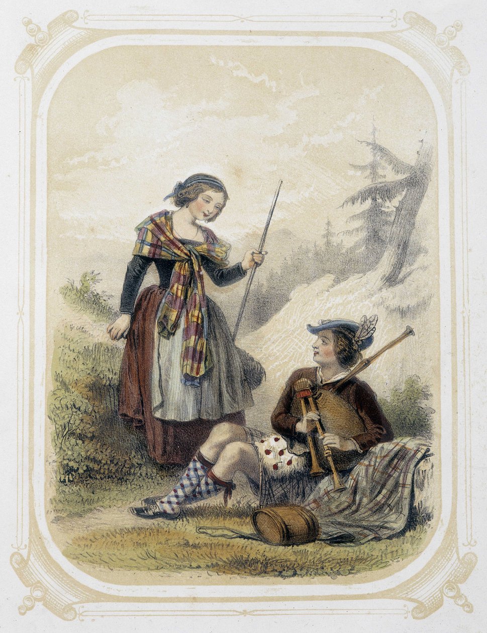 Couple in Scotland - in Album du jeune voyageur, illustrated by Louis Lassalle by Louis Simon Lassalle