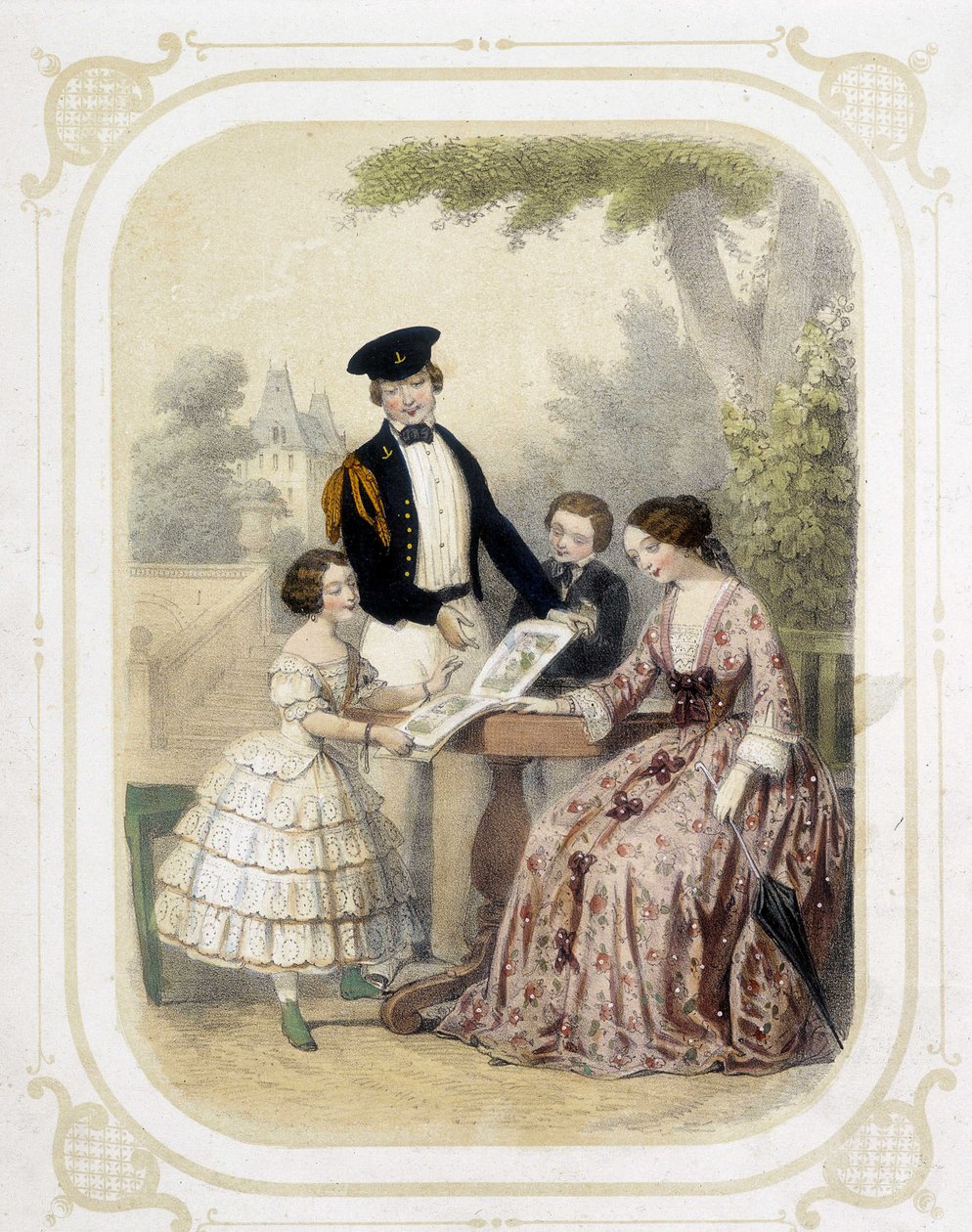 Family Around a Book of Images - in 