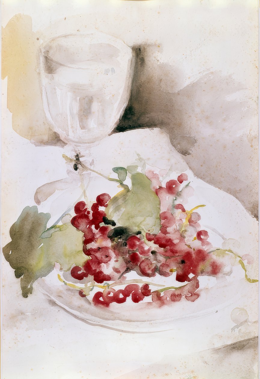 Still Life with Red Grapes and Glass by Louis Soutter