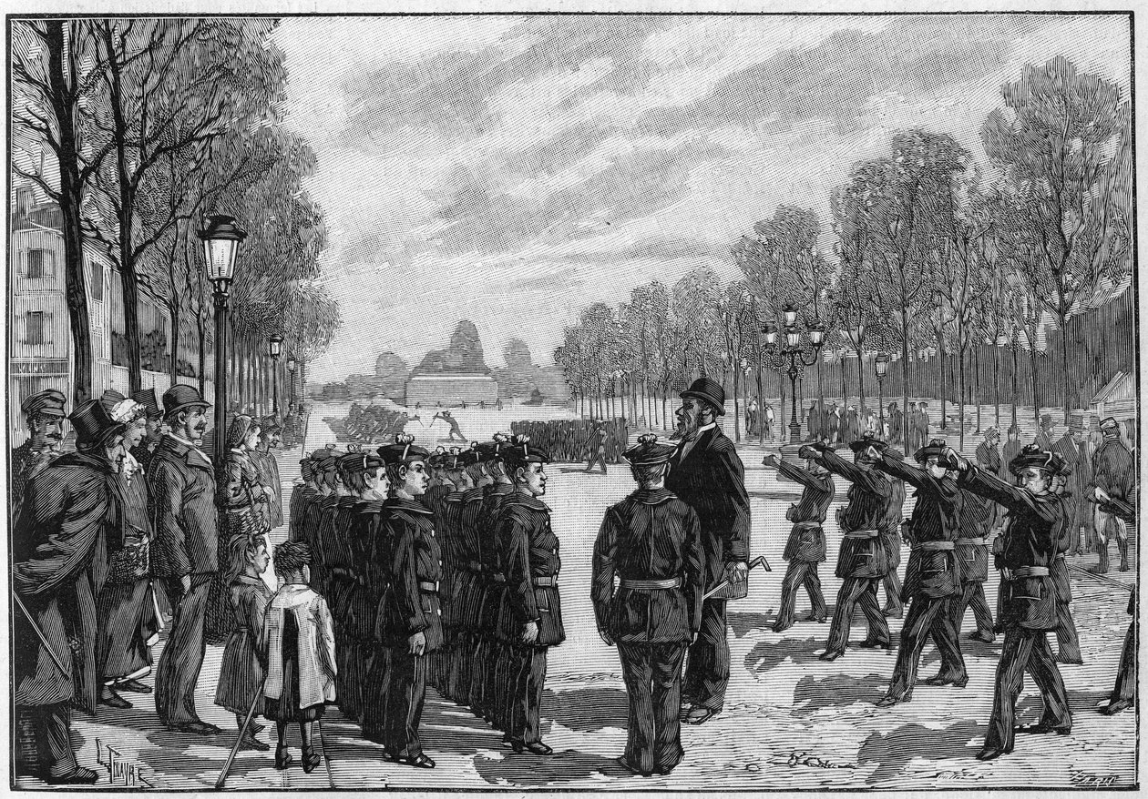 Exercise of School Battalions on Boulevard Saint Jacques in Paris by Louis Tinayre