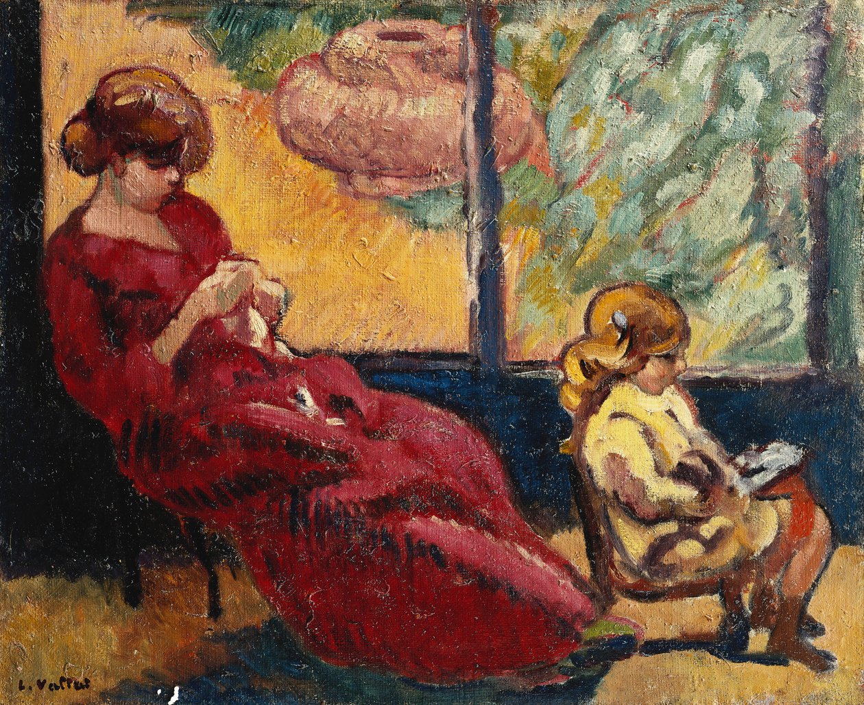 Mrs. Valtat Sewing and Her Son Jean by Louis Valtat