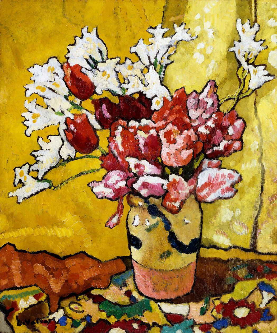 Vase, Tulips and White Flowers by Louis Valtat