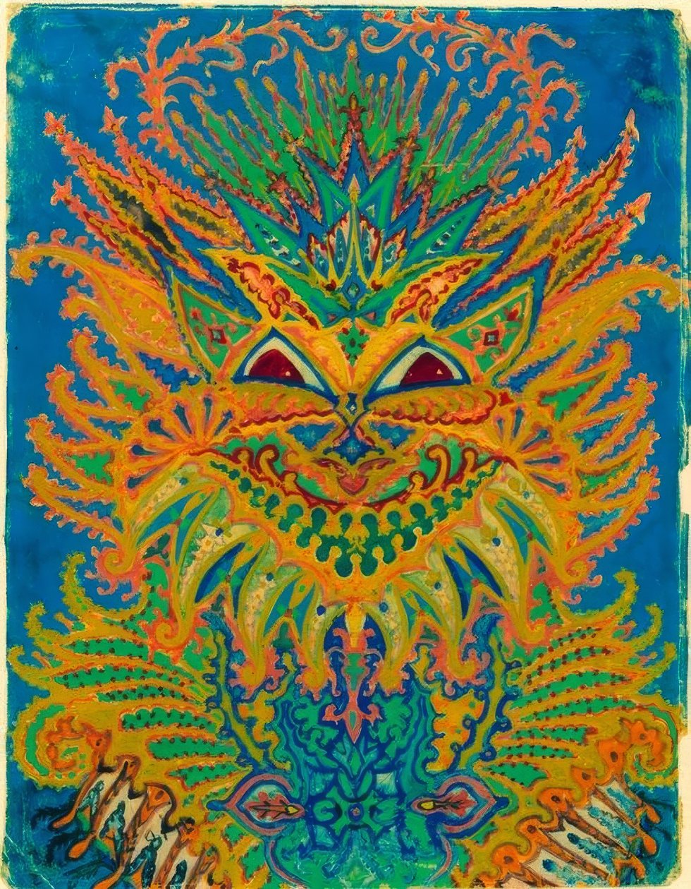 Kaleidoscope Cats: Cat Pattern on Blue by Louis Wain