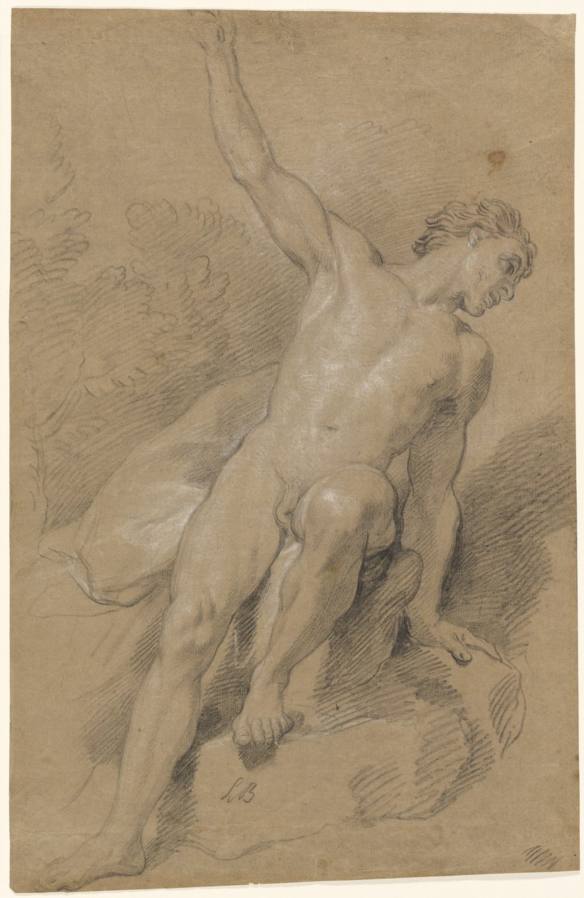 Male Nude Seated on Rocks by Louis de Boullogne the Younger