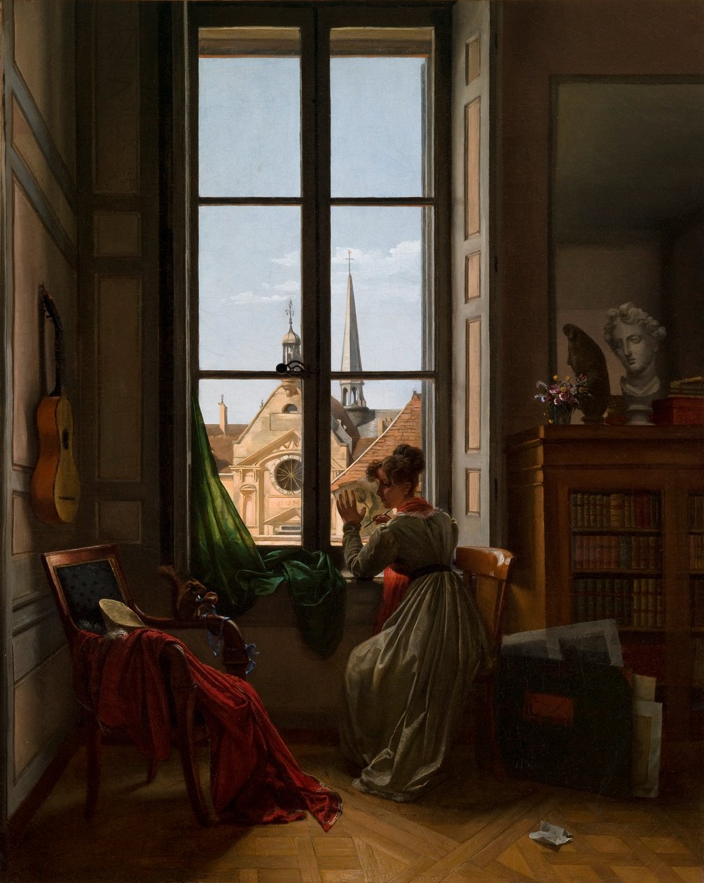 Interior with Young Woman Tracing a Flower by Louise-Adeone Drolling