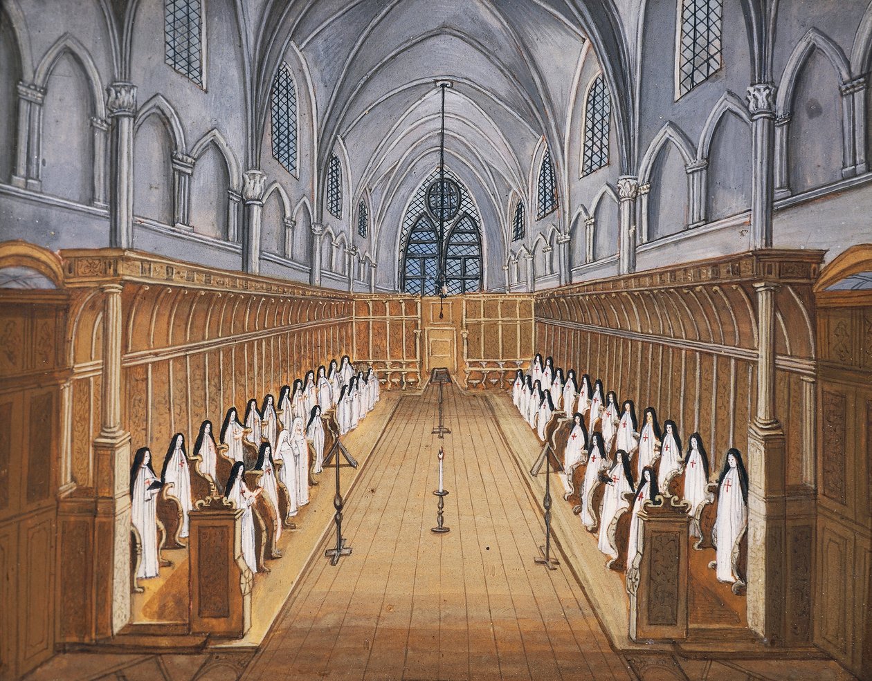 Port-Royal des Champs Abbey, chorus of nuns in church by Louise Magdeleine Hortemels