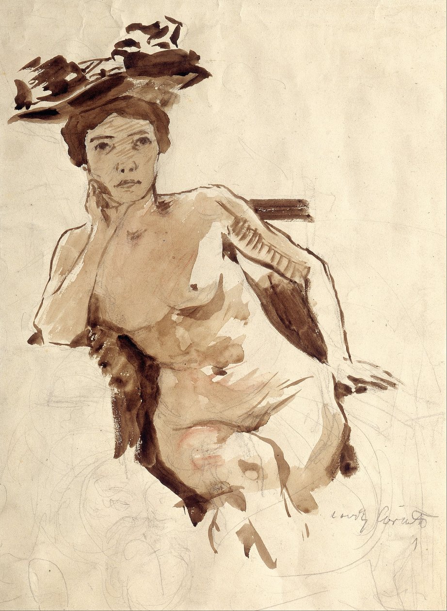 Female Semi-Nude with Hat by Lovis Corinth