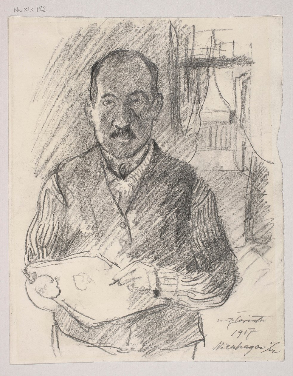 Self-Portrait; verso: Landscape Sketch by Lovis Corinth