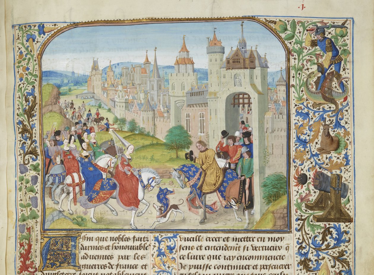 Isabella of France Welcomed by Her Brother Charles IV to Paris by Loyset Liedet