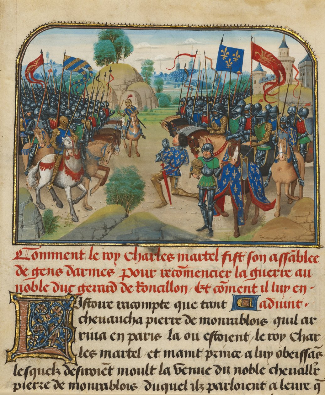 The Armies of France and Burgundy with Martel in Prayer by Loyset Liedet