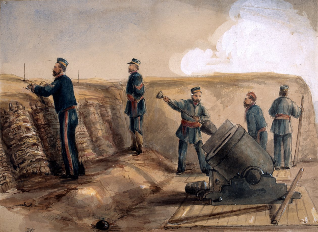 A 13-inch Mortar of the Royal Artillery in Action, 1855 by Lt. Henry James Alderson