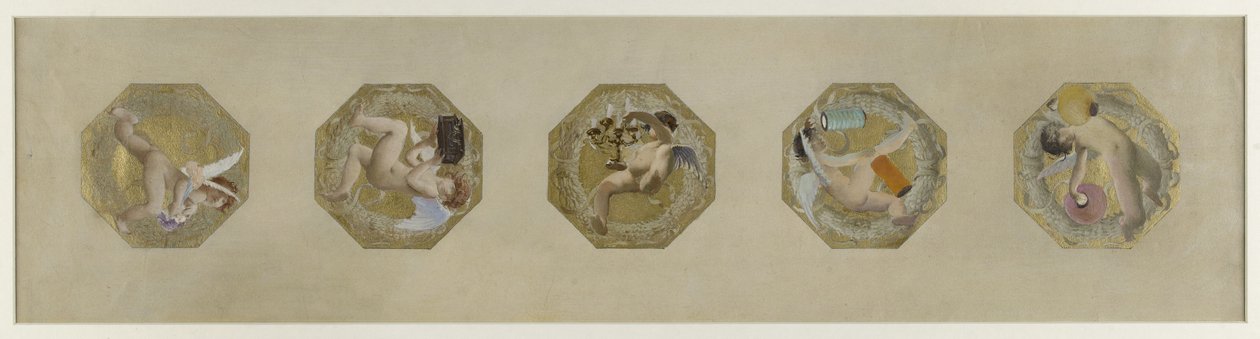 Sketch for Hôtel de Ville de Paris, Festive Staircase: Génies portant des attributs de fête, débuten 1888 by Luc Oliver Merson