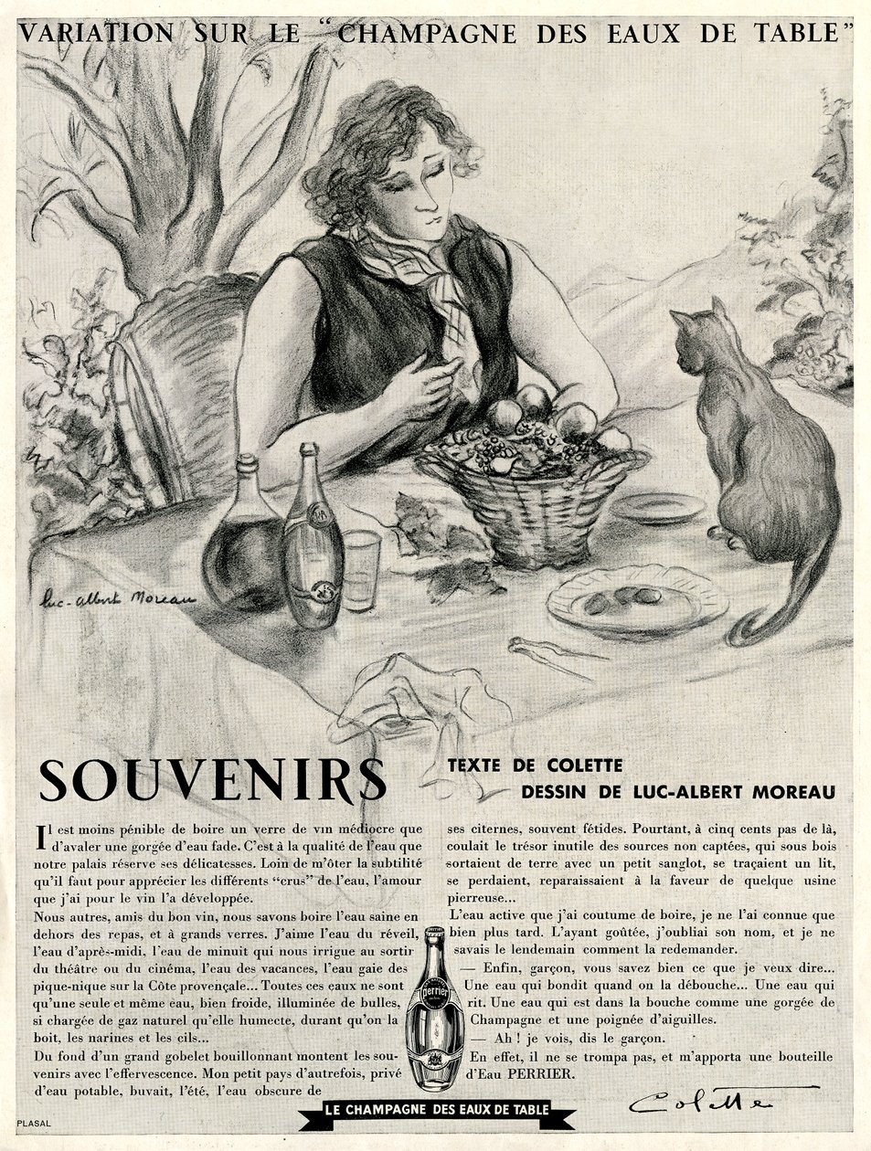 Colette in Front of Her Cat, Extolling the Virtues of Perrier by Luc Albert Moreau