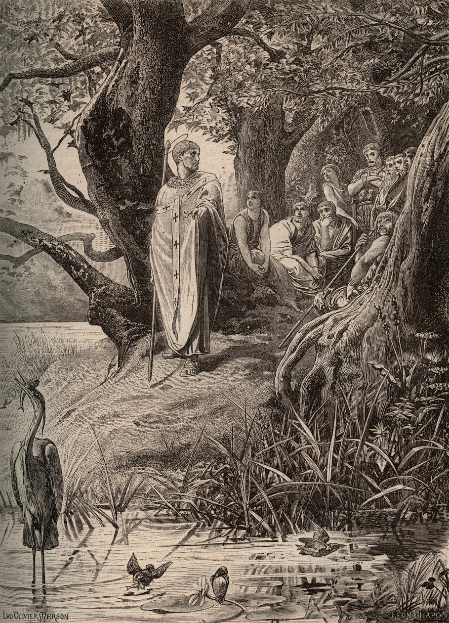 Apologue of the fishing birds, told by Saint Martin to the inhabitants of the banks of the Loire (engraving by Luc Olivier Merson) by Luc Oliver Merson