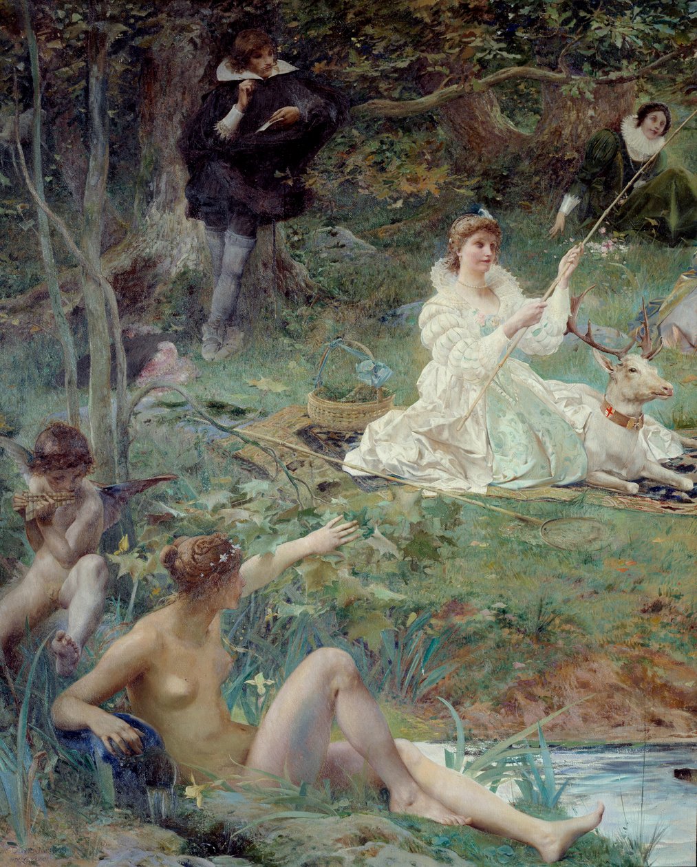 Marie F. des Ursins, Duchess of Montmorency and the Poet Theophile de Viau in Chantilly at the Pavilion of Sylvie (detail) by Luc Oliver Merson