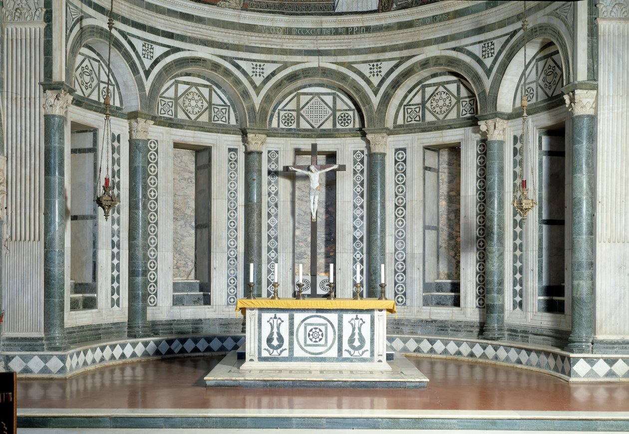 Marble Apse and Terracotta Crucifix by Luca Della Robbia