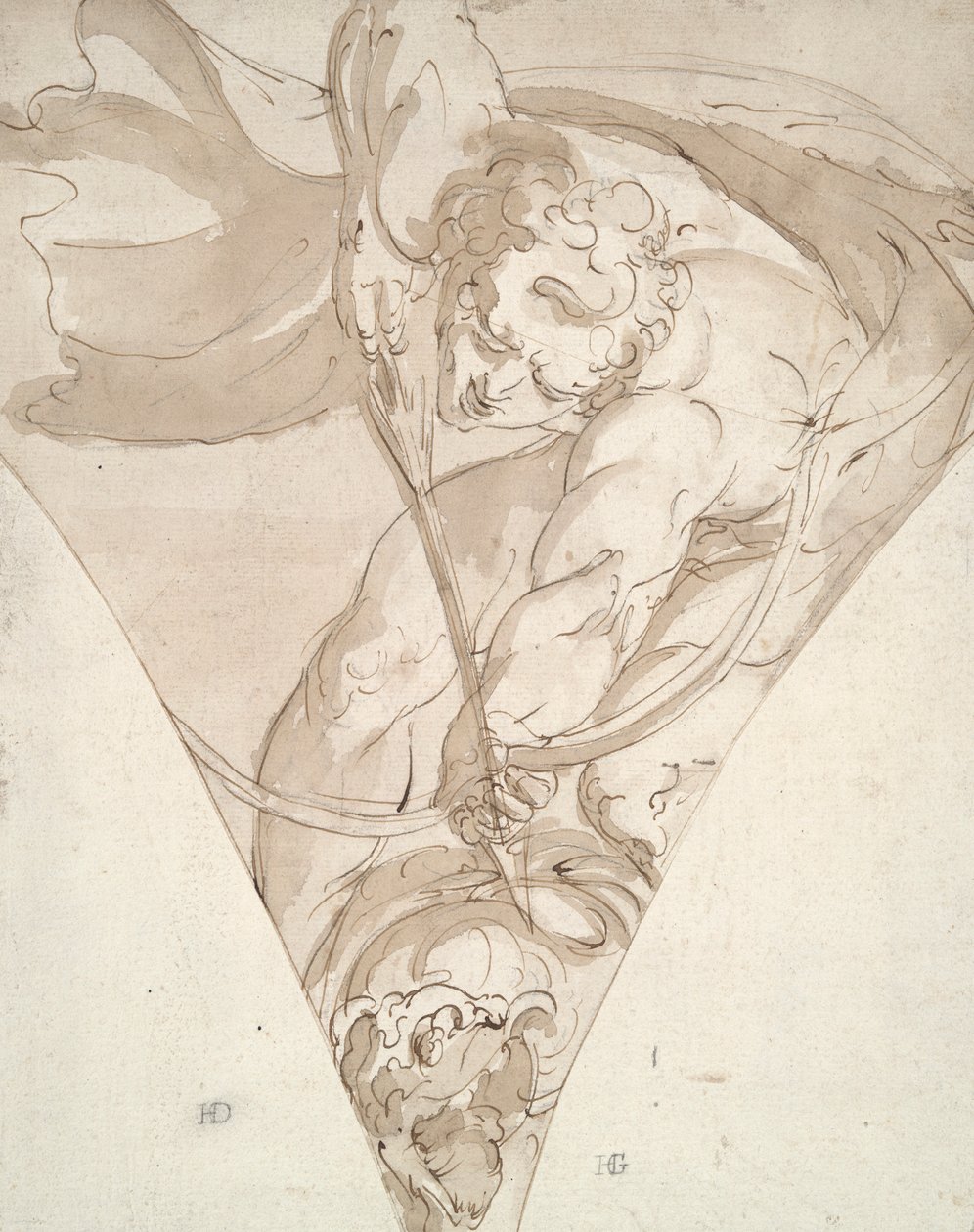 Apollo Killing the Python, Study for a Spandrel in the Palazzo Antonio Doria (Palazzo della Prefettura), Genoa by Luca Cambiaso