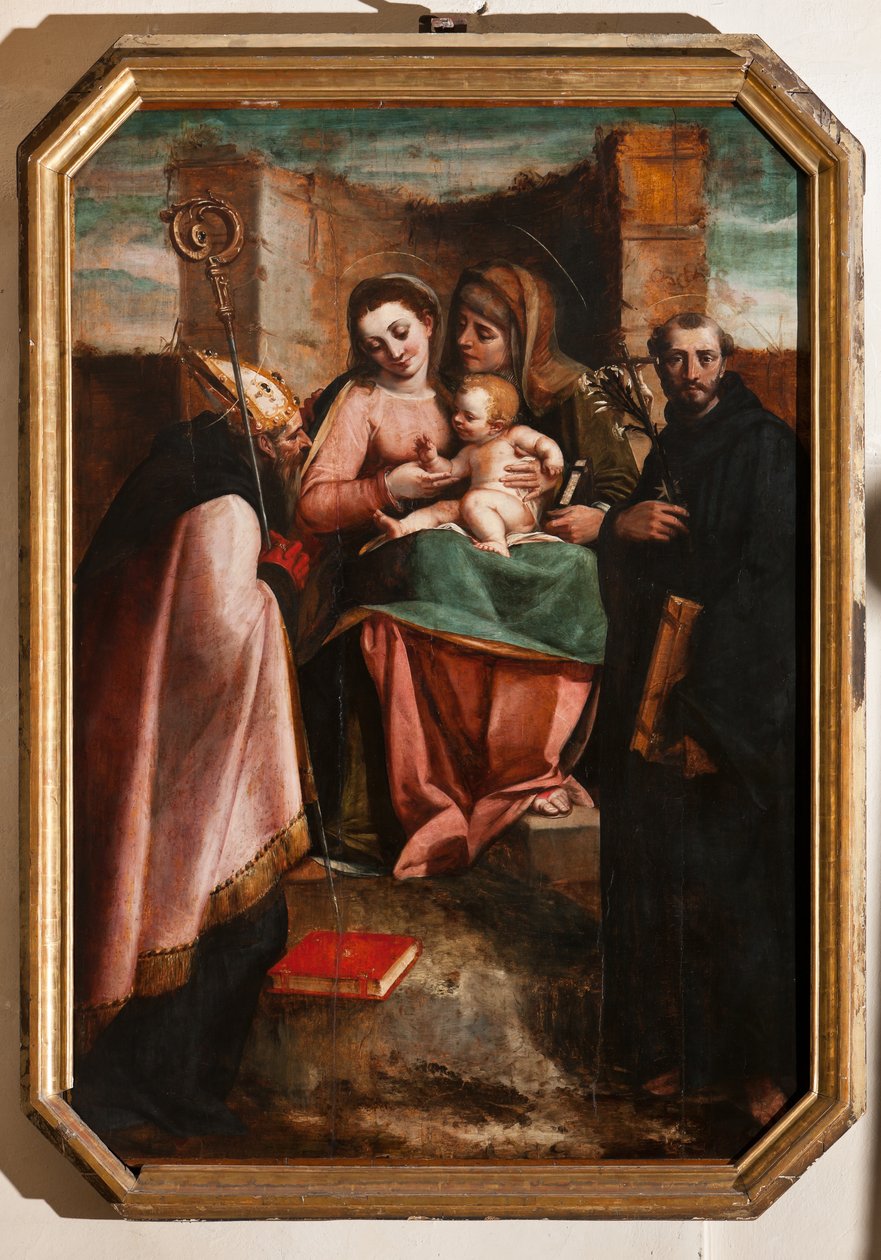 Madonna and Child among St Anne, St Nicholas of Bari and St Nicholas of Tolentino by Luca Cambiaso