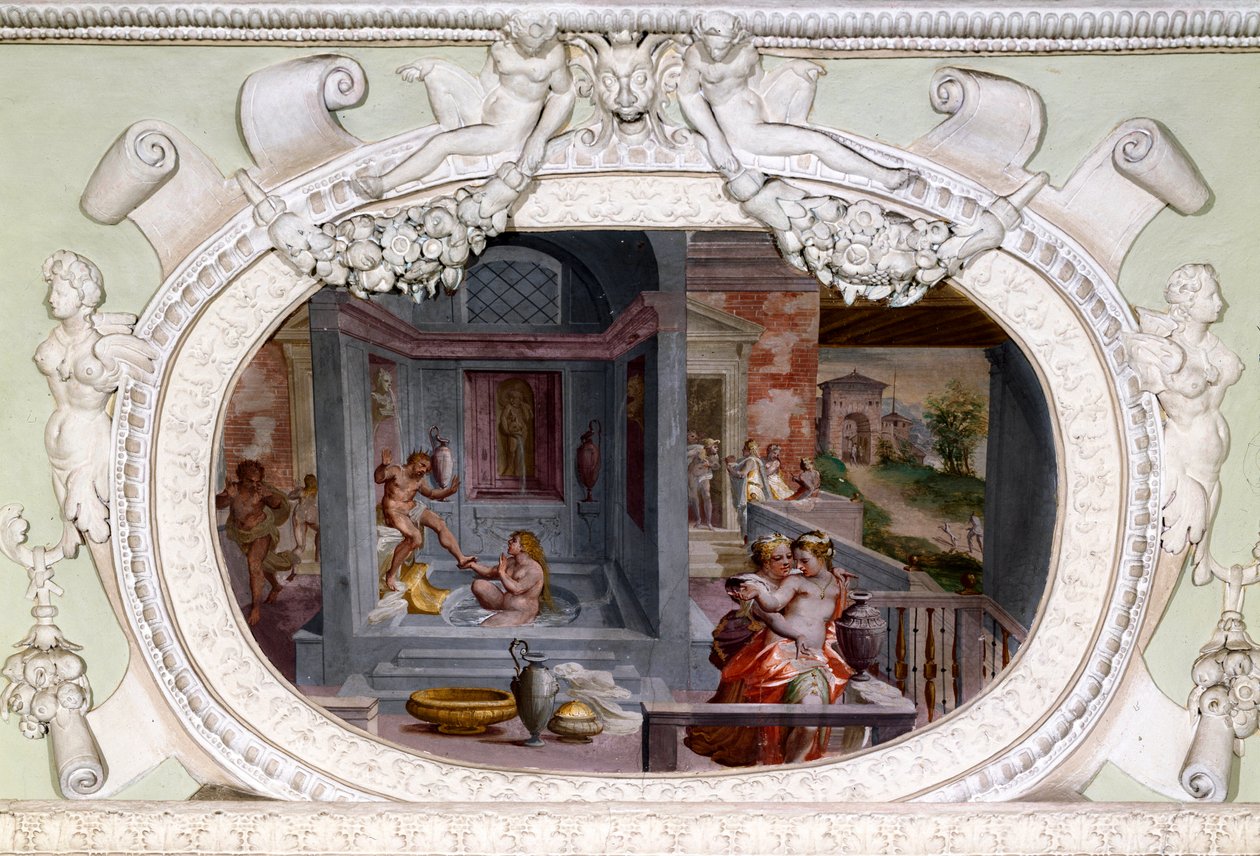 Scenes of bath, seduction. Fresco by Luca Cambiaso by Luca Cambiaso