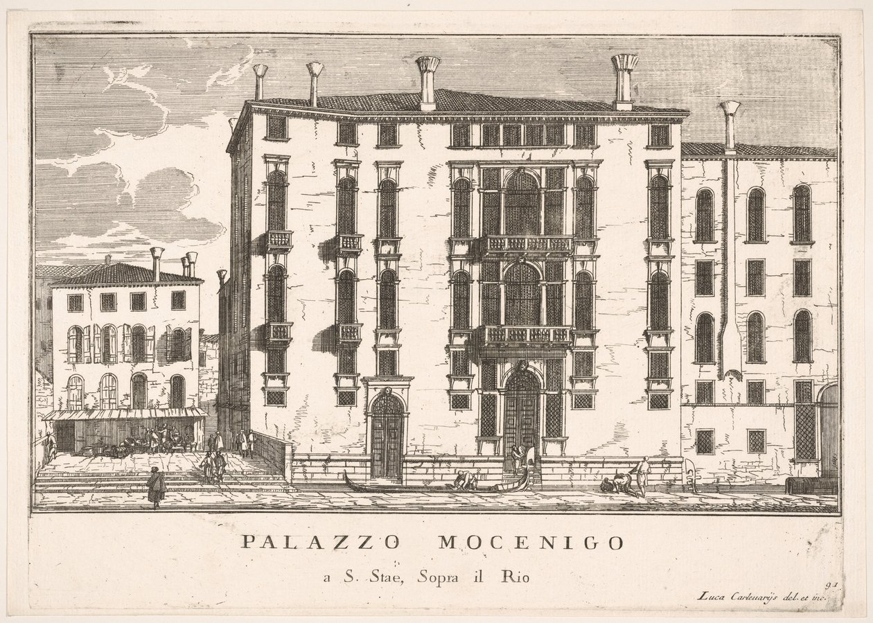 Plate 91: View of the Mocenigo Palace in Campo San Stae, Venice, 1703, from The buildings, 1703 by Luca Carlevarijs