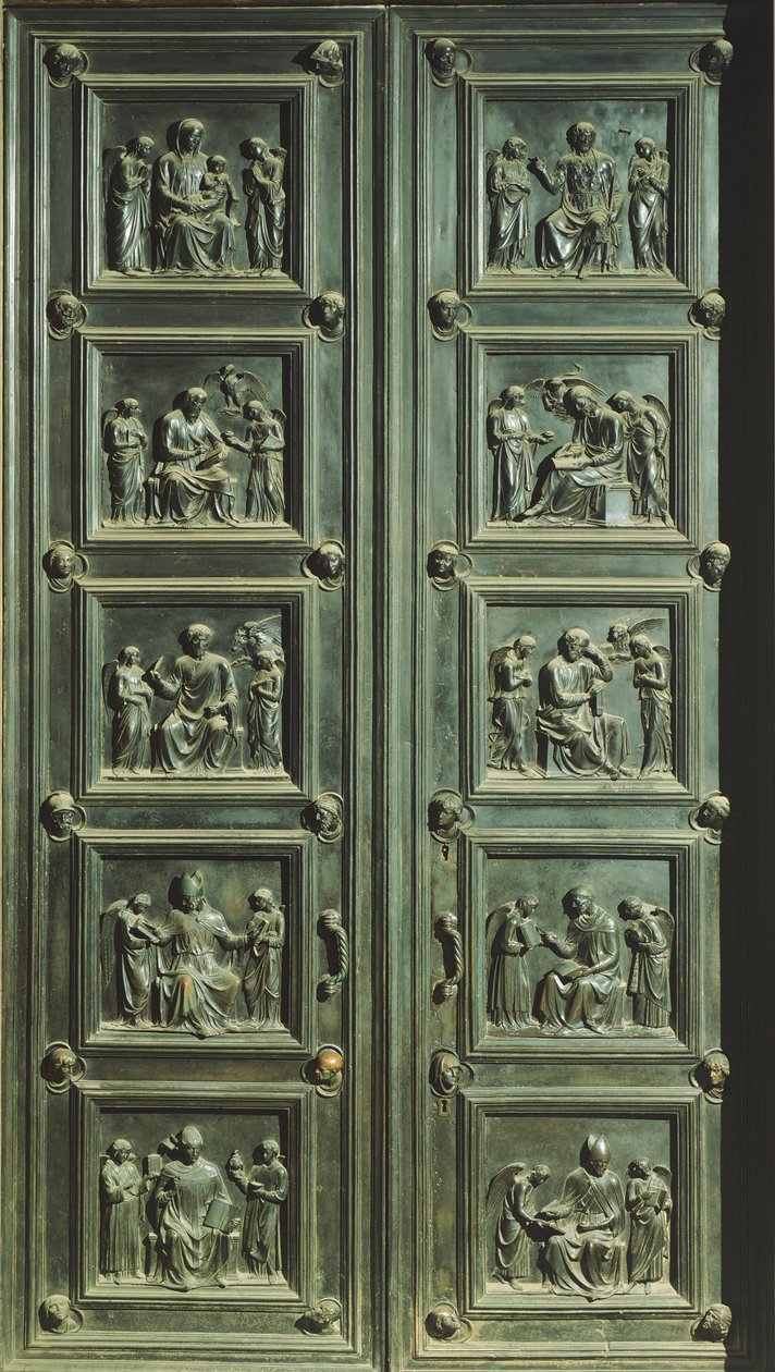 Door of sacristy of masses (UNESCO World Heritage) by Luca Della Robbia