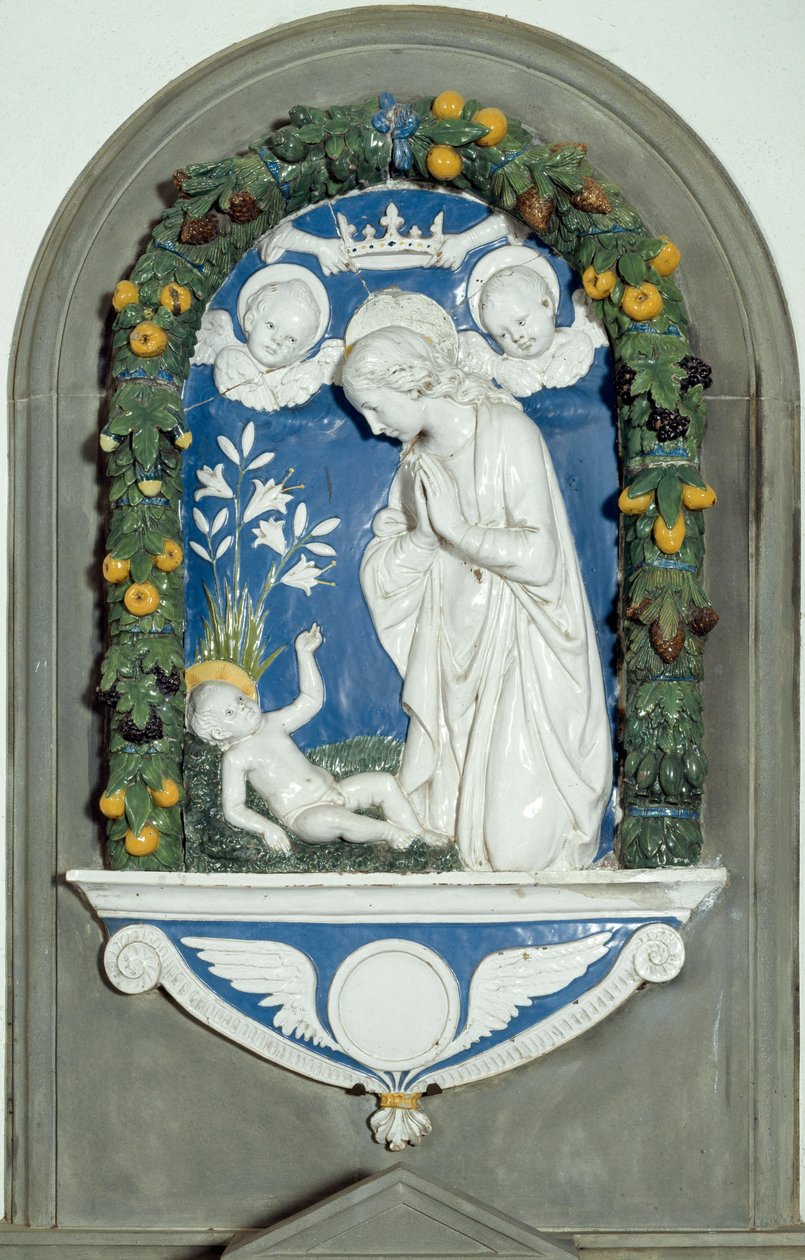 The Virgin Adoring the Child High Relief by Luca della Robbia (1400-1482) 15th century Sanctuary of Verna, Italy by Luca Della Robbia