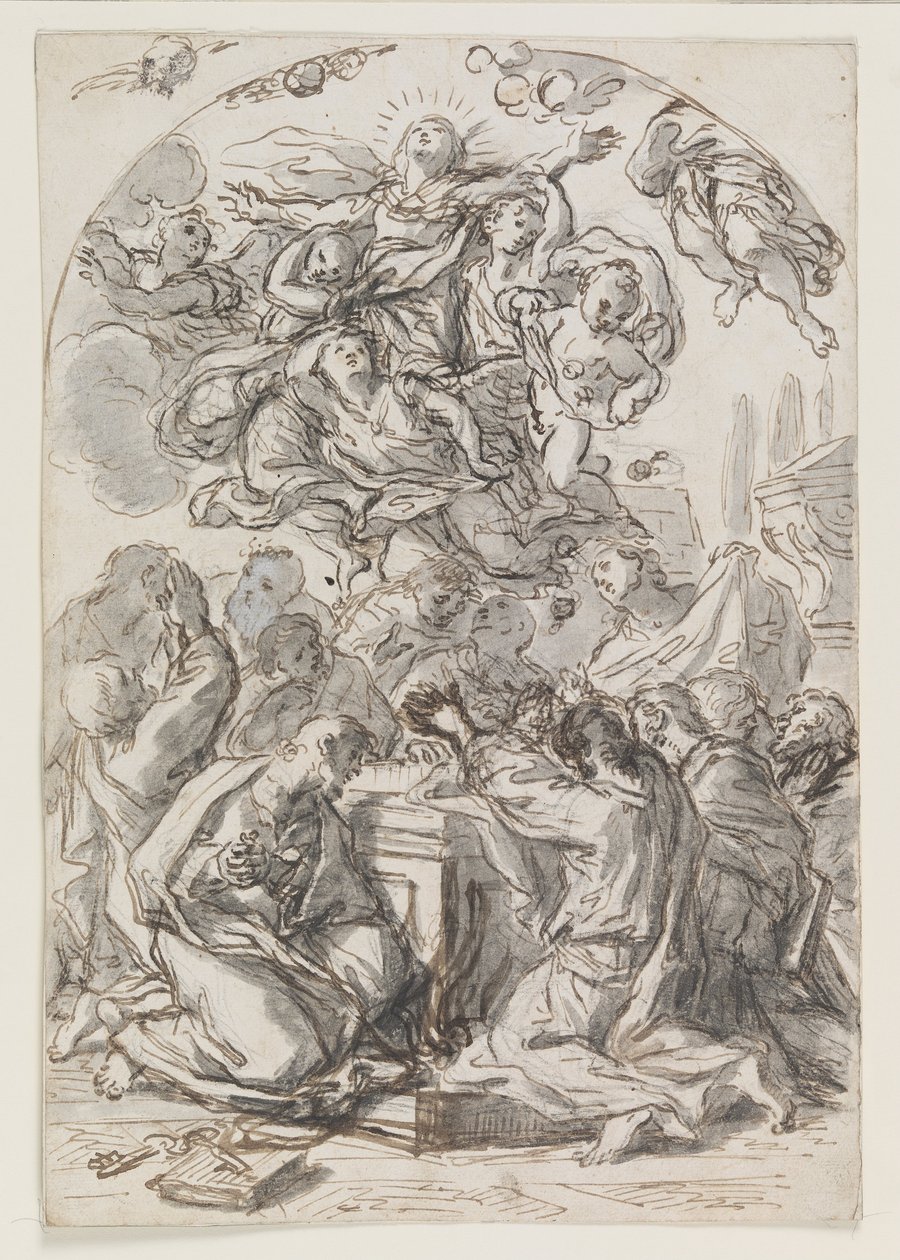 Assumption of the Virgin; Reverse: Head of a Woman and Child by Luca Giordano