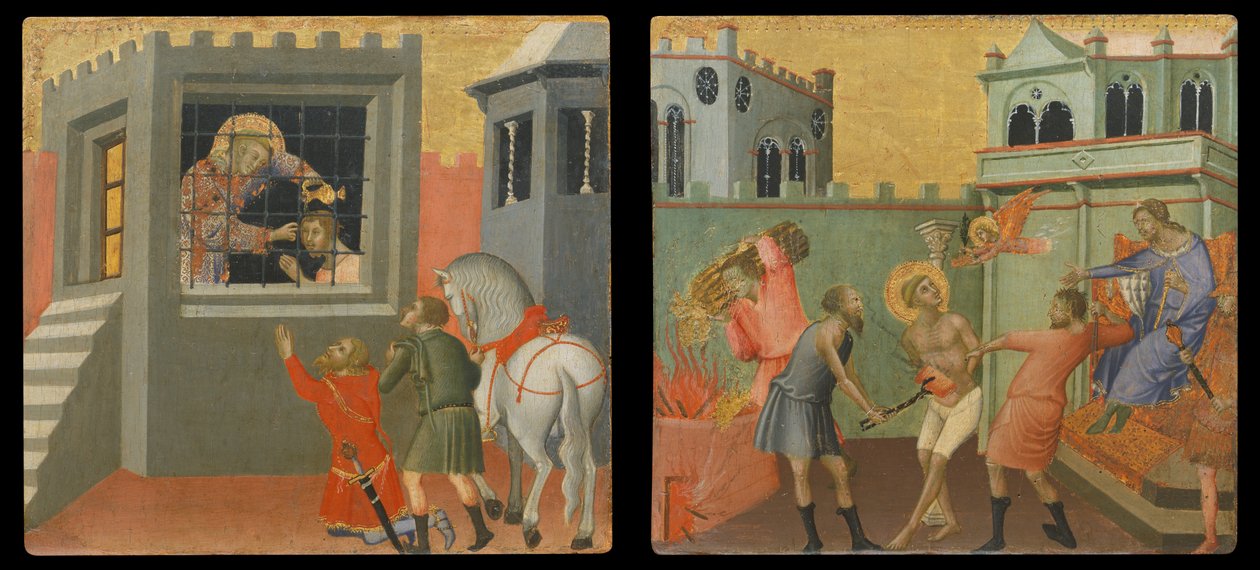 Holy Deacon Baptizes a Prison Neophyte, Holy Deacon Martyred in the Presence of a Roman Magistrate by Luca di Tommè