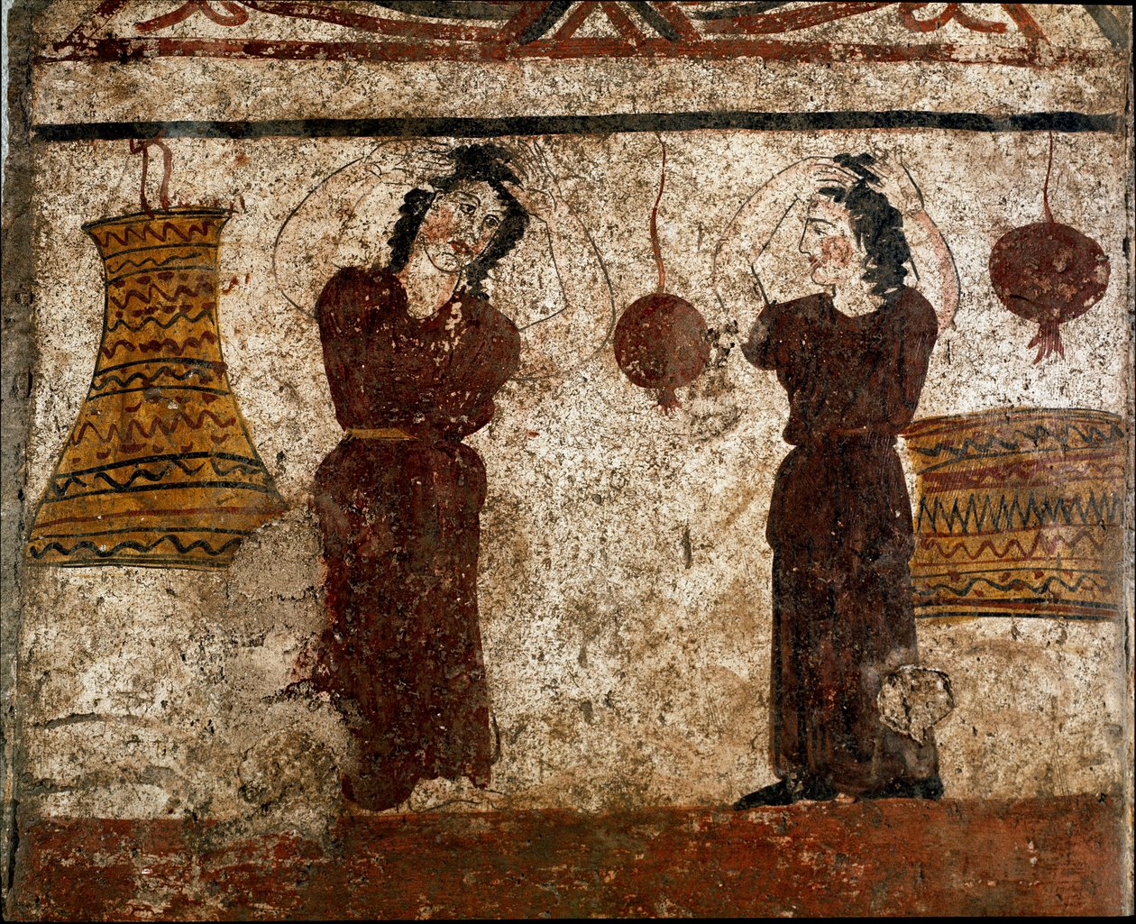 A Group of Dancers During a Funeral Rite, Lucanian Fresco, 4th Century BC, Necropolis of Paestum, Italy by Lucanian School